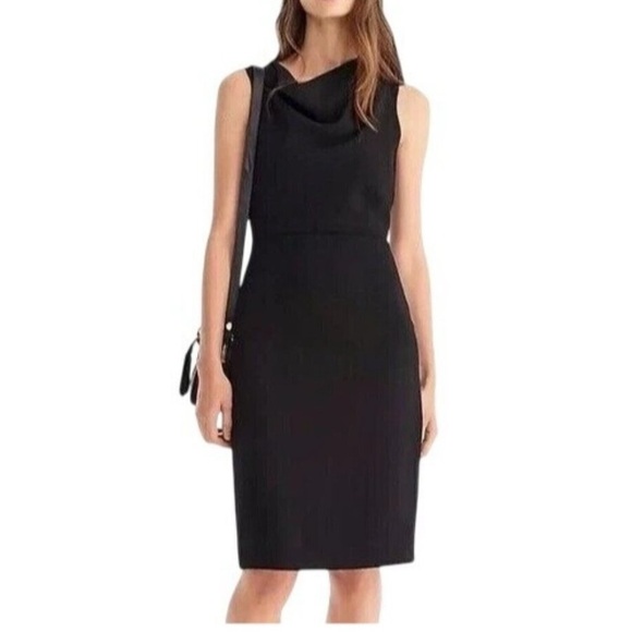 Jcrew Cowl Neck Sheath Dress Black 364 Crepe Wool. Workwear - Picture 2 of 9